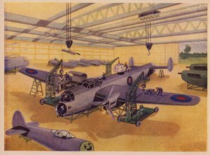 Flygplansfabrik (färglitografi) av English School
