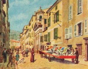 Ajaccio, en korsikansk genomfartsled (färglitografi) av English School