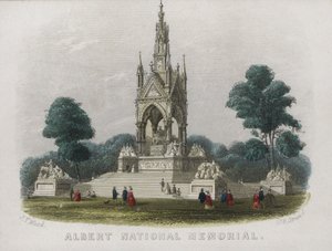 Albert Memorial, Kensington Gardens, London (färgad gravyr) av English School