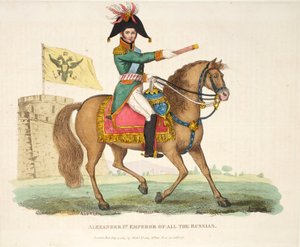 Alexander I, alla Rysslands kejsare, pub. av Richard Evans, graverad av Romney, illustration från An Historical Account of the Battle of Waterloo av William Mudford, 1816 av English School