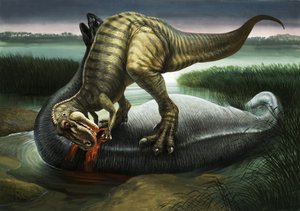 Allosaurus äter en Apatosaurus av English School