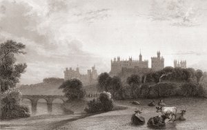 Alnwick Castle, Alnwick, Northumberland, England, i början av 1800-talet. Används som plats i Harry Potter-filmer. Från Churton