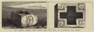 En forntida marmorfont hittades nära staden Marmorice, Mindre Asien (gravyr) av English School