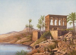 Ett egyptiskt tempel vid Nilen, Philae (färglitografi) av English School