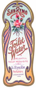 En parfymetikett i jugendstil för "san remo toalettvatten", ca 1900 av English School