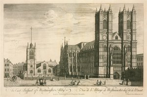 En östlig utsikt över Westminster Abbey, London av English School