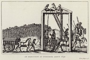 En avrättning i Tybourne omkring 1630 (litografi) av English School