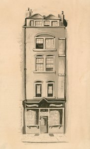 En original akvarellteckning av 18 Strand, Westminster, London, födelseplats för Charles Matthews, komiker (wc på papper) av English School