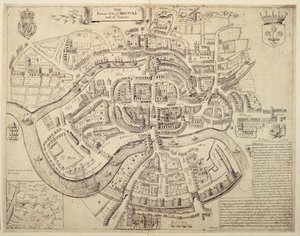Forntida stadskarta över Bristol och dess förorter, tryckt, färglagt och sålt av Robert Walton av English School