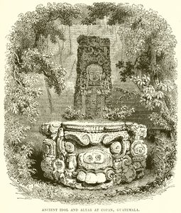 Forntida idol och altare i Copan, Guatemala av English School