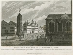 Forntida nordöstra vy av Bishopsgate Street av English School
