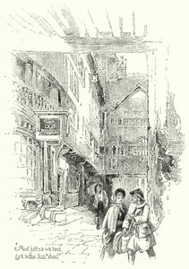 "Och precis som vi hade kommit till Inn Yard" (litho) av English School