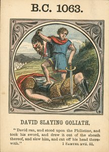 Anno Mundi: BC 1063, David dräper Goliat (färglitografi) av English School
