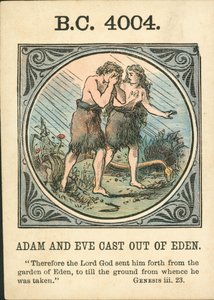 Anno Mundi: BC 4004, Adam och Eva kastas ut ur Eden (färglitografi) av English School
