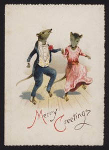 Antropomorfa möss som dansar (chromolitho) av English School