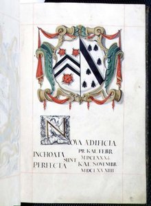 Arkiv 3693 fol.2 Coat of Arms from a New Buildings Benefaction Book, Oxford av English School