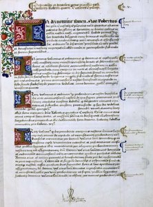 Arkiv 9432 f.5 Textsida med belyst initial "I", från Foundations Book of Robert of Sherborne eller Shirburn (c.1450-1536) Bishop of Chichester (vellum) av English School