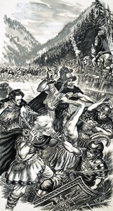 Arminius, den tyske prinsen, kämpar mot romarna av English School