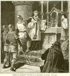 Arrestering av ärkebiskop Geoffrey i ett kloster i Dover av English School