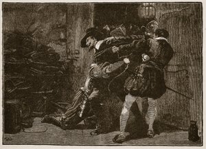 Arrestering av Guy Fawkes, illustration från Cassells Illustrated History of England (sepiafoto) av English School