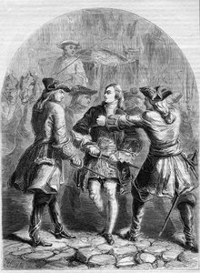 Arrestation of the Young Pretender i Paris, illustration från 