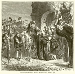 Kardinal Wolseys ankomst till Leicester Abbey, 1530 av English School