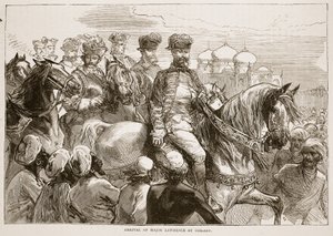 Major Lawrences ankomst till Coilady, illustration från Cassells Illustrated History of India av James Grant, pub. 1879 av English School