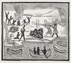 Ankomst av vildar med Christian Prisoner, illustration från Chap-books of the artonde århundradet av John Ashton, pub. 1882 av English School