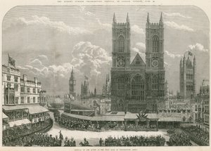 Ankomst av drottning Victoria vid västra dörren till Westminster Abbey av English School