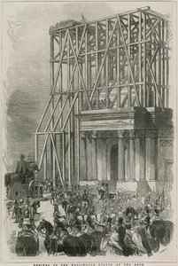 Ankomst av Wellington-statyn vid Arch, Hyde Park Corner, London av English School