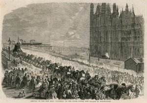 Ankomst av den nya klockan Victoria vid klocktornet, det nya Westminsterpalatset av English School