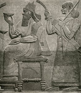 Ashur-nasir-pal II, från en basrelief i British Museum, från The Worlds Inhabitants av G.T. Bettany, publicerad 1888 av English School