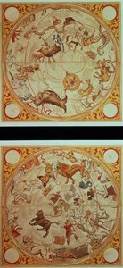 Astrologisk kalender, zodiakens tecken, ca 1660 (handfärgad gravyr) av English School