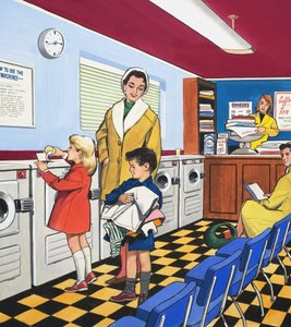 På tvättstugan (gouache på papper) av English School