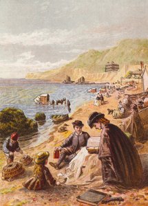 På stranden (färglitografi) av English School