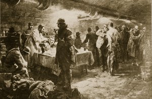 På jobbet i en källarhjälppost under ett Verdunfort, 1914-19 av English School