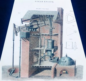 Atmosfärisk ångmaskin (färggravyr) av English School