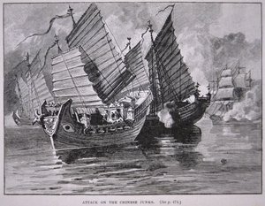 Attack mot kinesiska skräp 1841 (litho) av English School