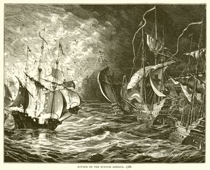 Attack mot den spanska armadan, 1588 av English School