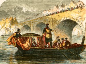 Försök att sänka Eleanors pråm, drottning av Henry III, vid London Bridge av English School