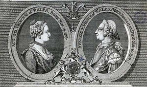 Augusta, Princess of Wales (1719-72) och Frederick Louis, Prince of Wales (1707-51), minnesmärke från Gentleman