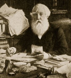 Austen Henry Layard sitter vid sitt skrivbord av English School