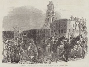 Australian Gold transporteras från East India Docks till Bank of England (gravyr) av English School
