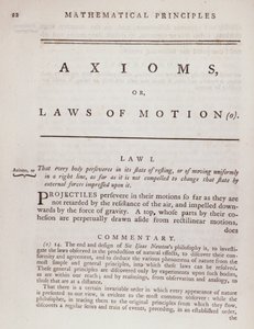 Axiom, eller rörelselagar, från volym I av The Mathematical Principles of Natural Philosophy av Sir Isaac Newton (1642-1727) 1777 av English School