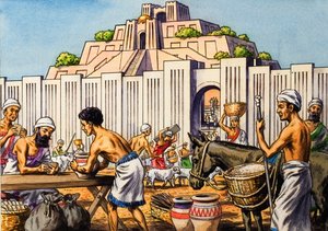 Aztekiska staden Tenochtitlan av English School