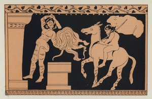 Bacchus och Xanthias (färglitografi) av English School