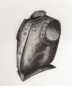 Rygg och bröstskydd, öppning framtill, känd som Waistcoat Breastplate, c.1580, från The British Army: Its Origins, Progress and Equipment, publicerad 1868. av English School