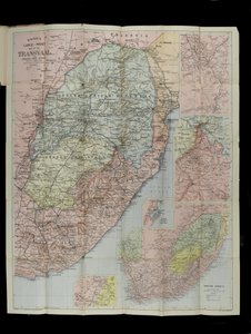 Bacons storskaliga karta över Transvaals Orange Free State och Natal med förlängning söderut till Port Elizabeth, Sydafrika av English School