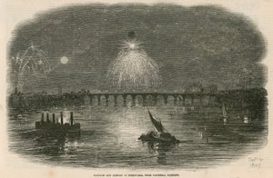 Ballong och uppvisning av fyrverkerier, Vauxhall Gardens, London av English School