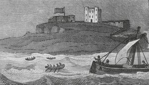 Bamborough Castle (gravyr) av English School